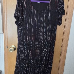 Chic Black Midi Dress with Colorful Stripes